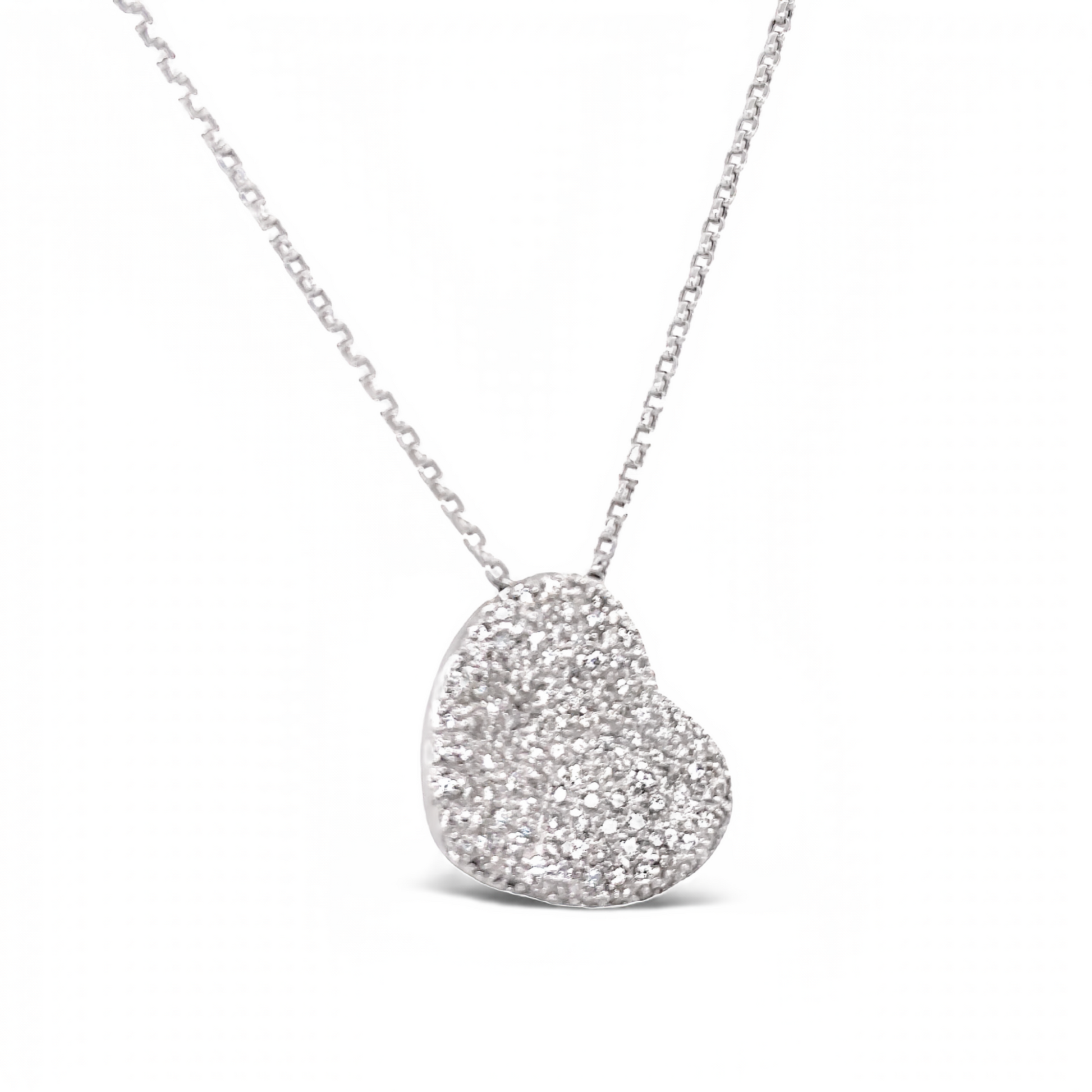 Large Diamond Pave Puff Heart Pendant Necklace Front view 