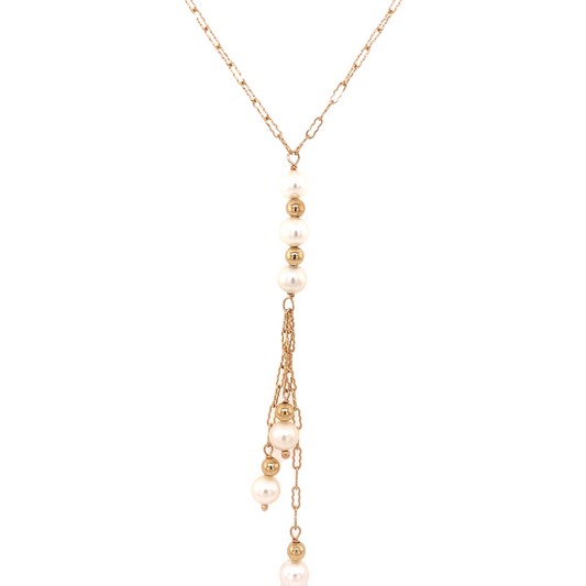 Front view of Estate Jewelry Fresh Water Pearl Lariat Necklace