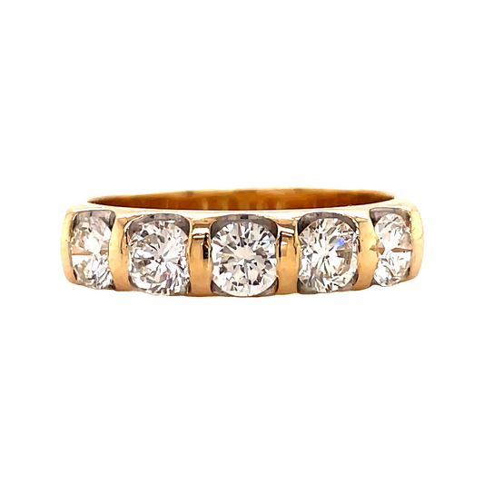 Front view of 14k Yellow Gold Five Diamond Anniversary Ring 1.00 cts
