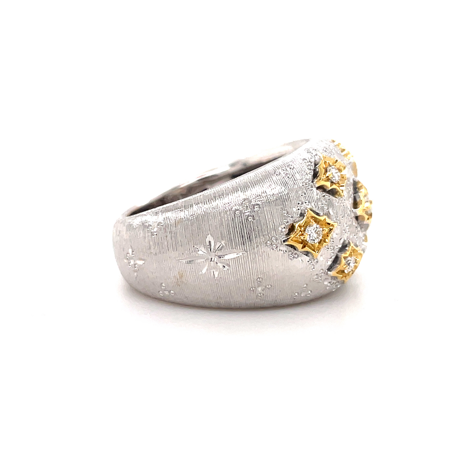 Modern Brushed & Engraved 18k White Gold Italian Wide Ring Side view 