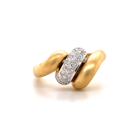 18k Italian Gold Triple Coil Diamond Ring Front view 