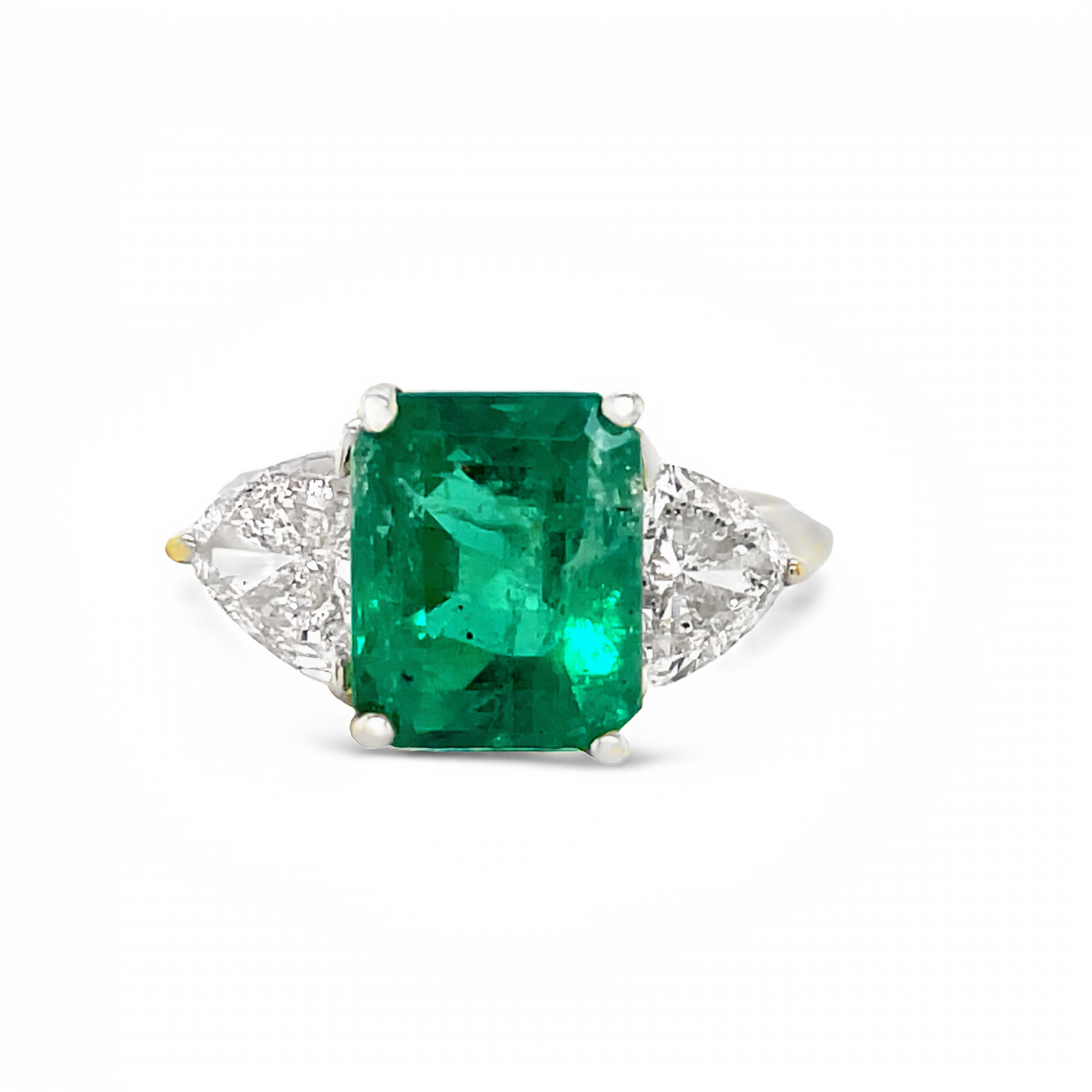 18K Yellow Gold Emerald & Diamond Ring Front view 