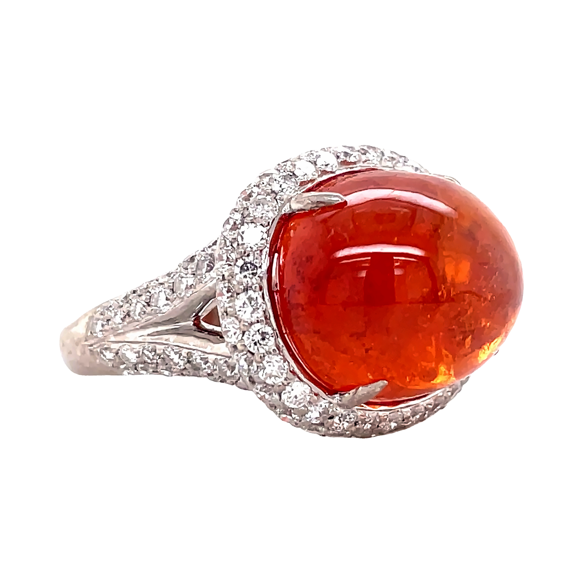 Cabochon Fire Mexican Opal Diamond Fashion Ring Side view 