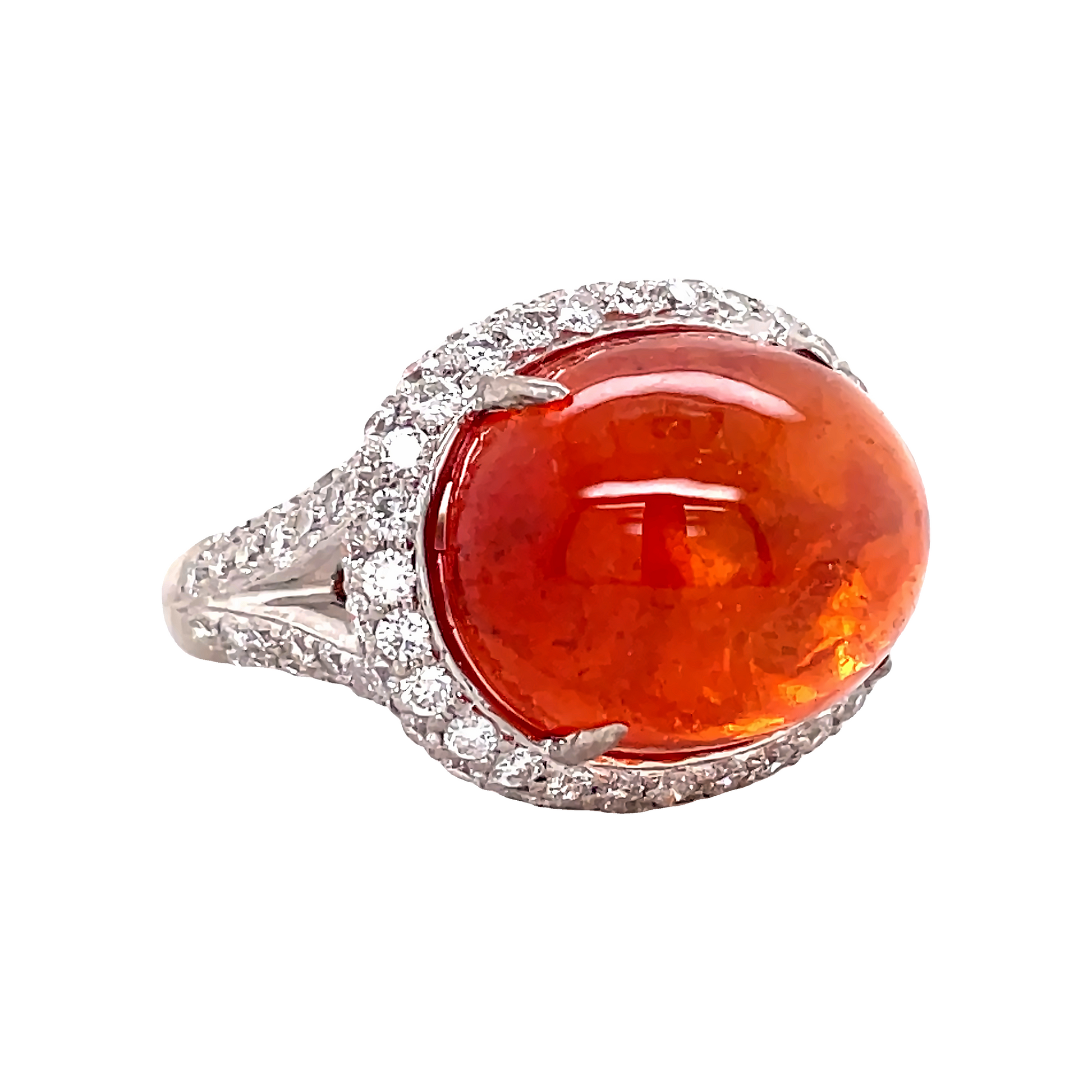 Cabochon Fire Mexican Opal Diamond Fashion Ring Side view 