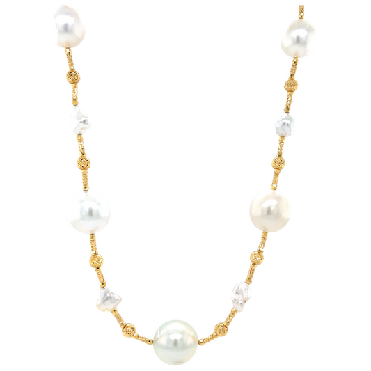 Large South Sea & Keshi Pearl Necklace Front view 