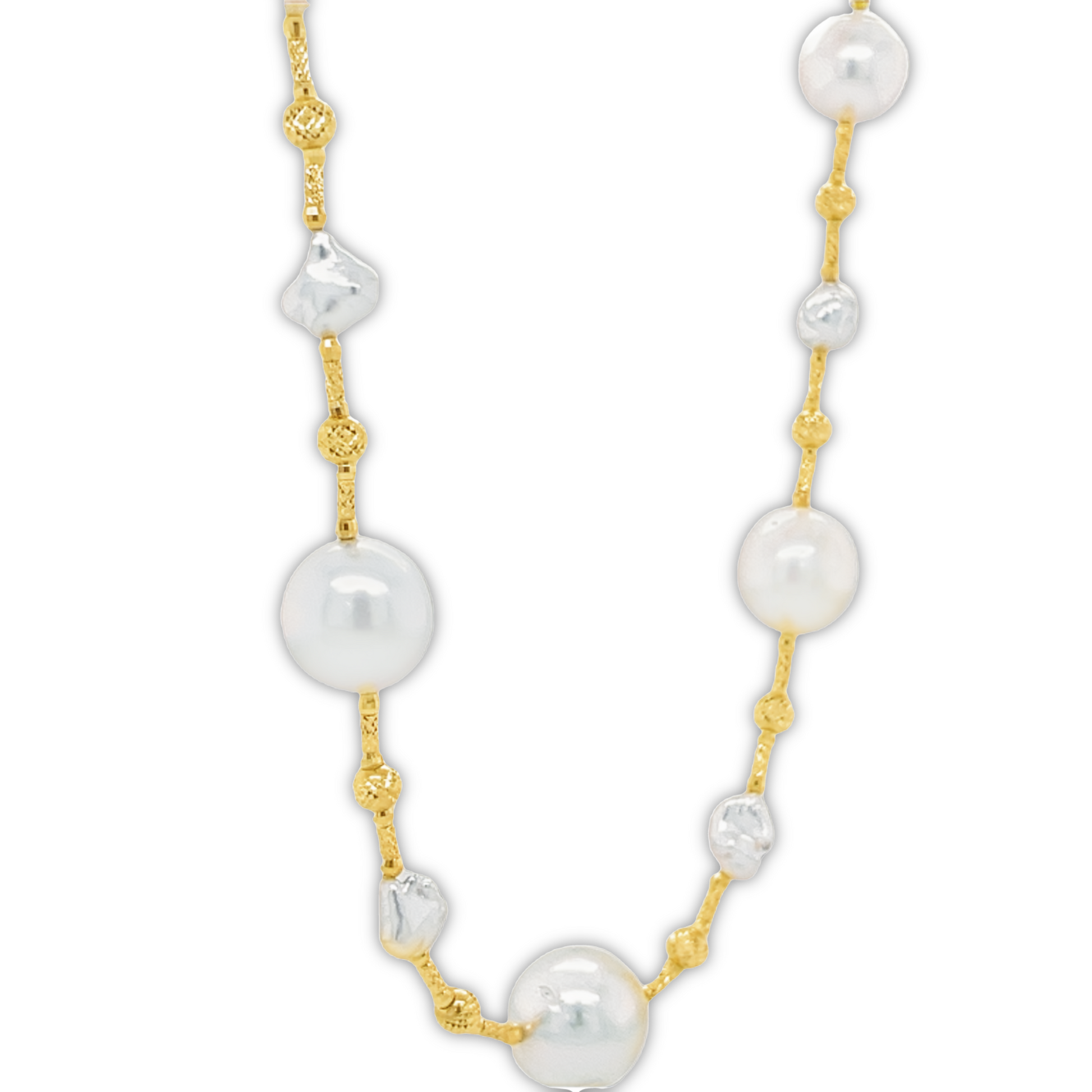Large South Sea & Keshi Pearl Necklace Front view 