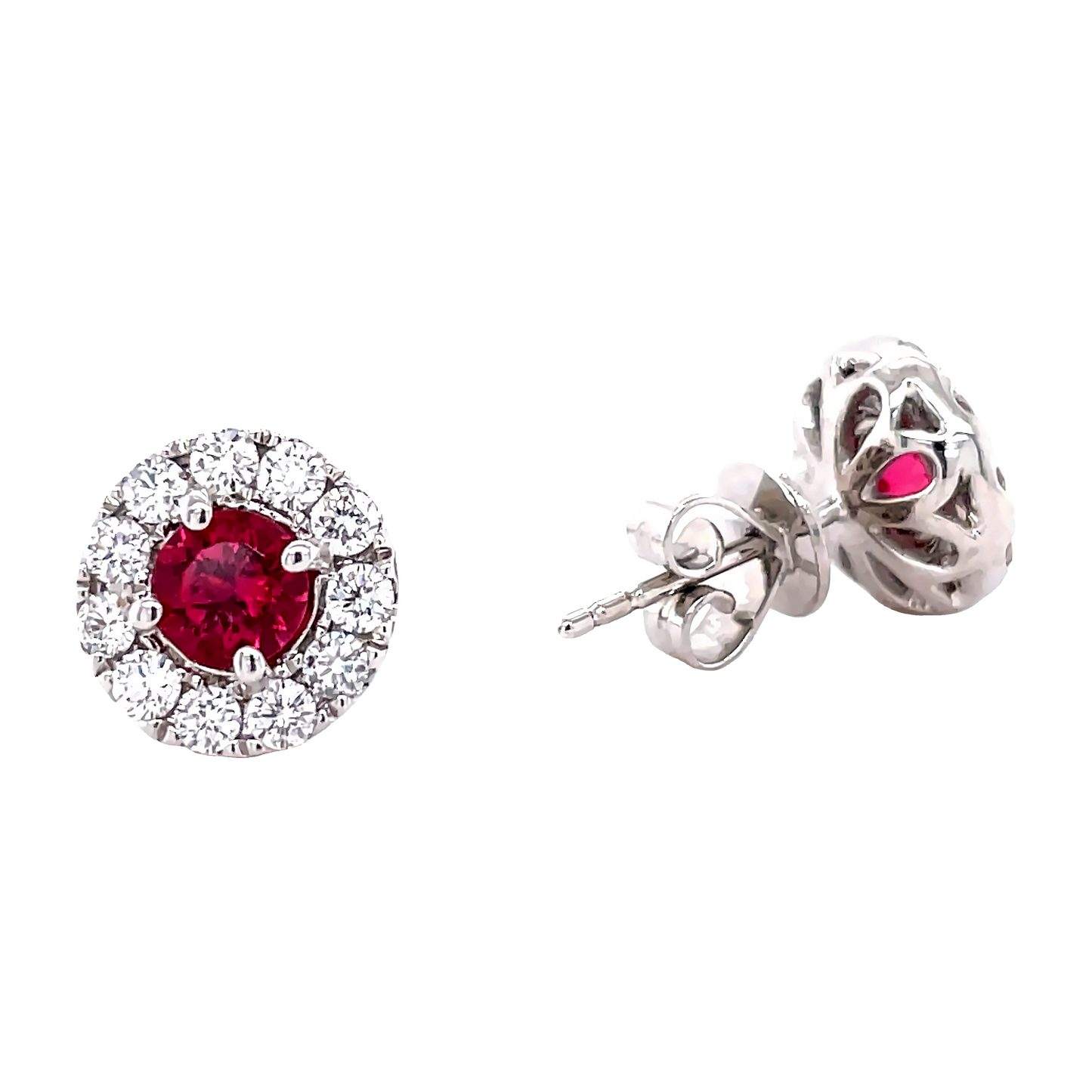 Front and side view of 18k White Gold Large Tourmaline & Diamond Stud Earrings