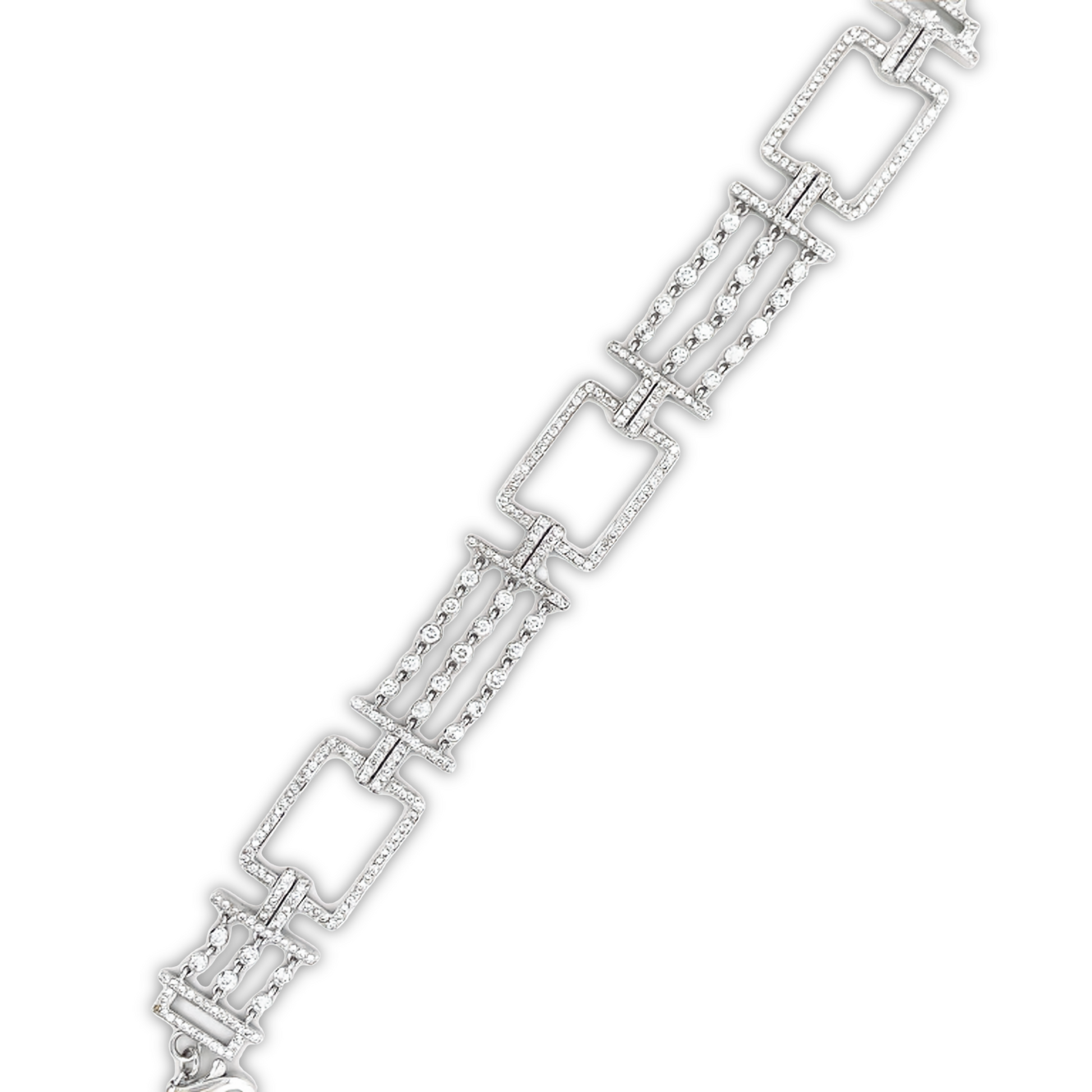 18k White Gold Square Link Diamond Wide Bracelet Top view Close Up