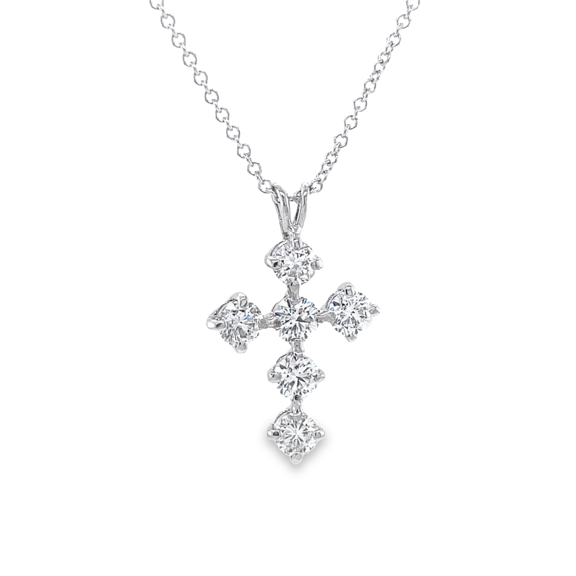 Classic Share Prong Diamond Cross Pendant Necklace Side view 