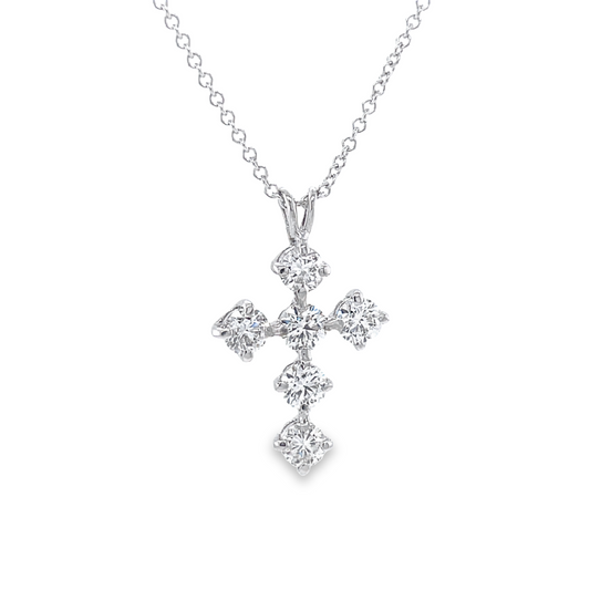 Classic Share Prong Diamond Cross Pendant Necklace Side view 