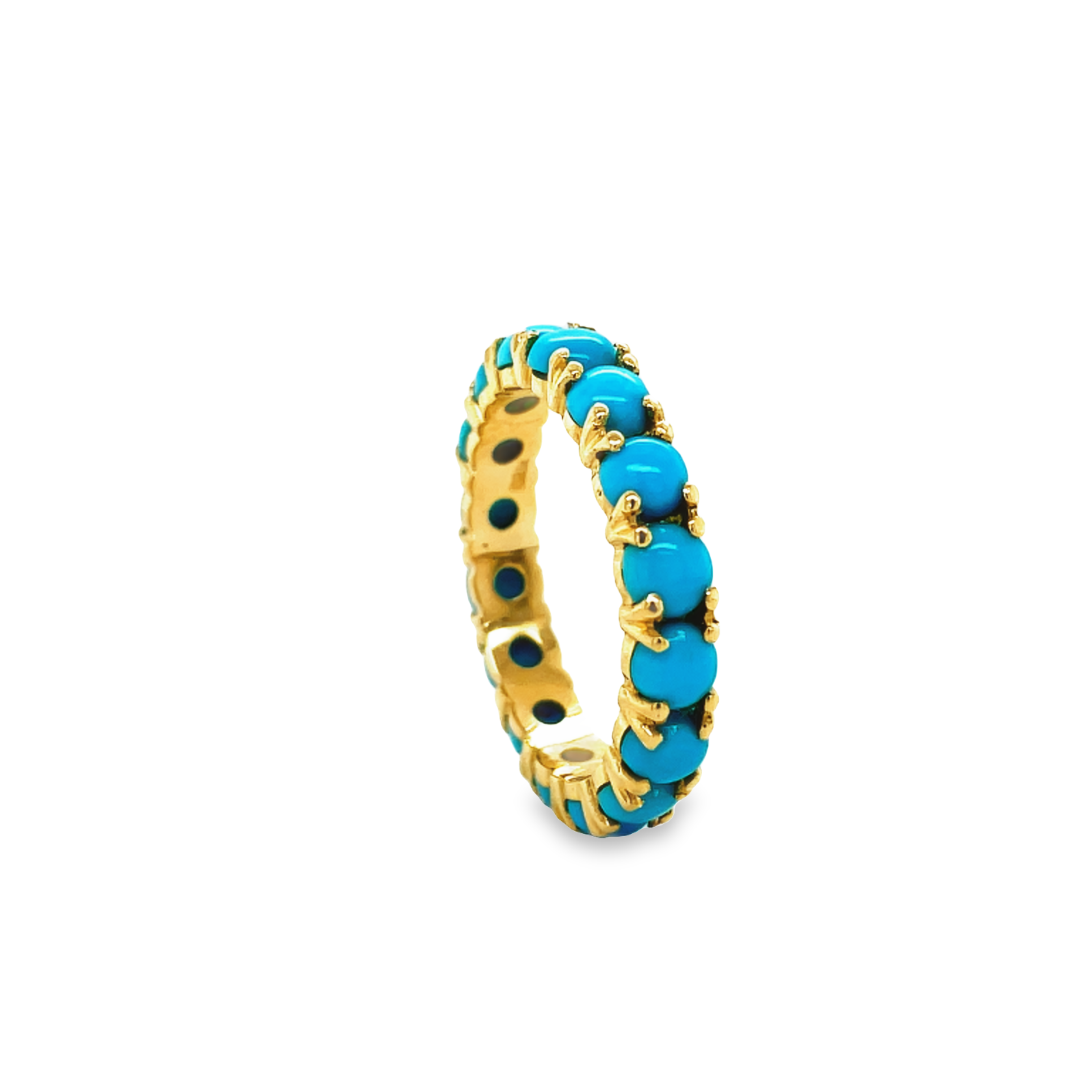 This timeless piece is crafted with genuine turquoise beads set in a 14k yellow gold band and is 4.00 mm. Its stackable feature adds versatility and elegance to your look. Size 8.