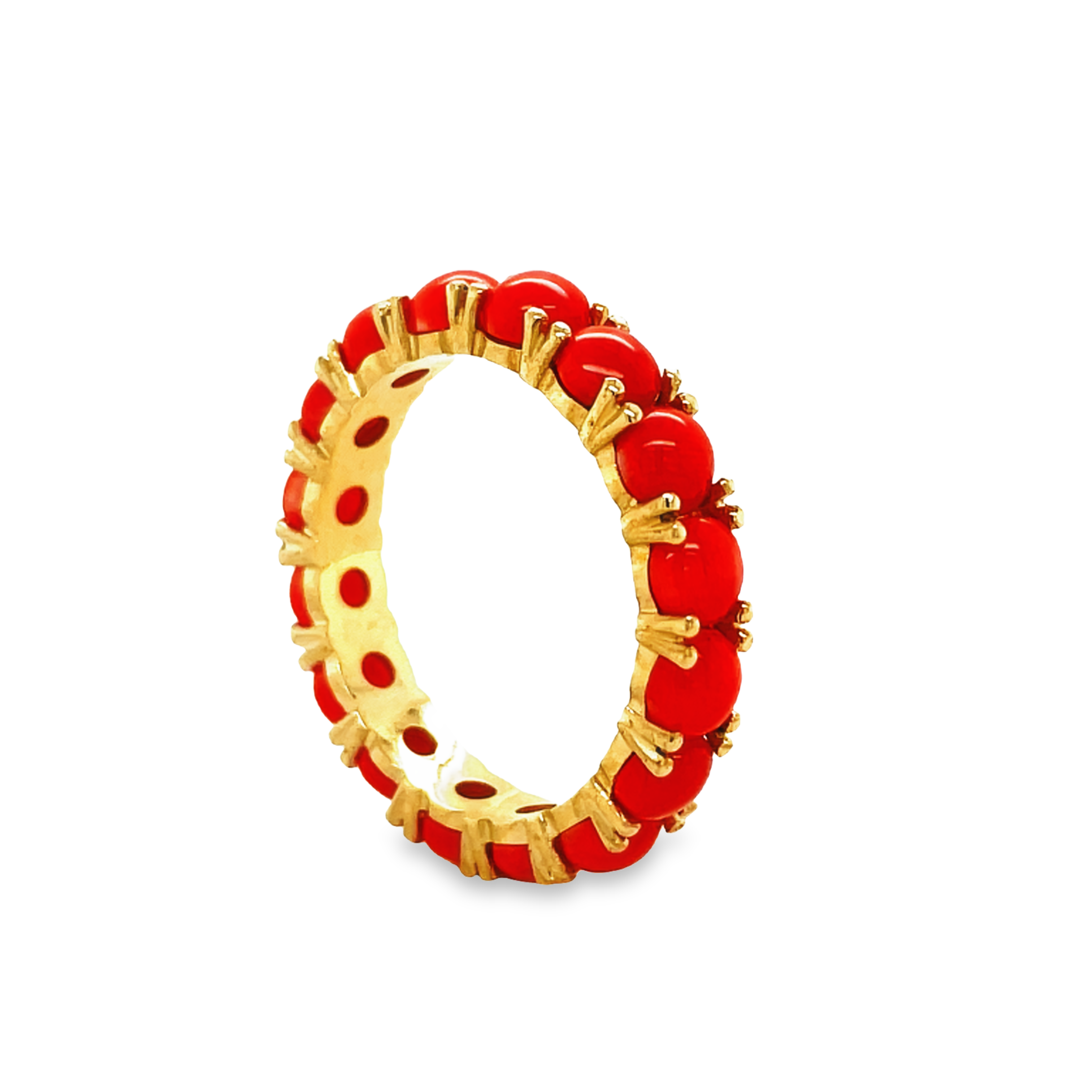 This beautiful coral bead ring is crafted in 14k yellow gold and is 4.00 mm wide. With an easy to stack design, it is perfect for any occasion. Size 8.