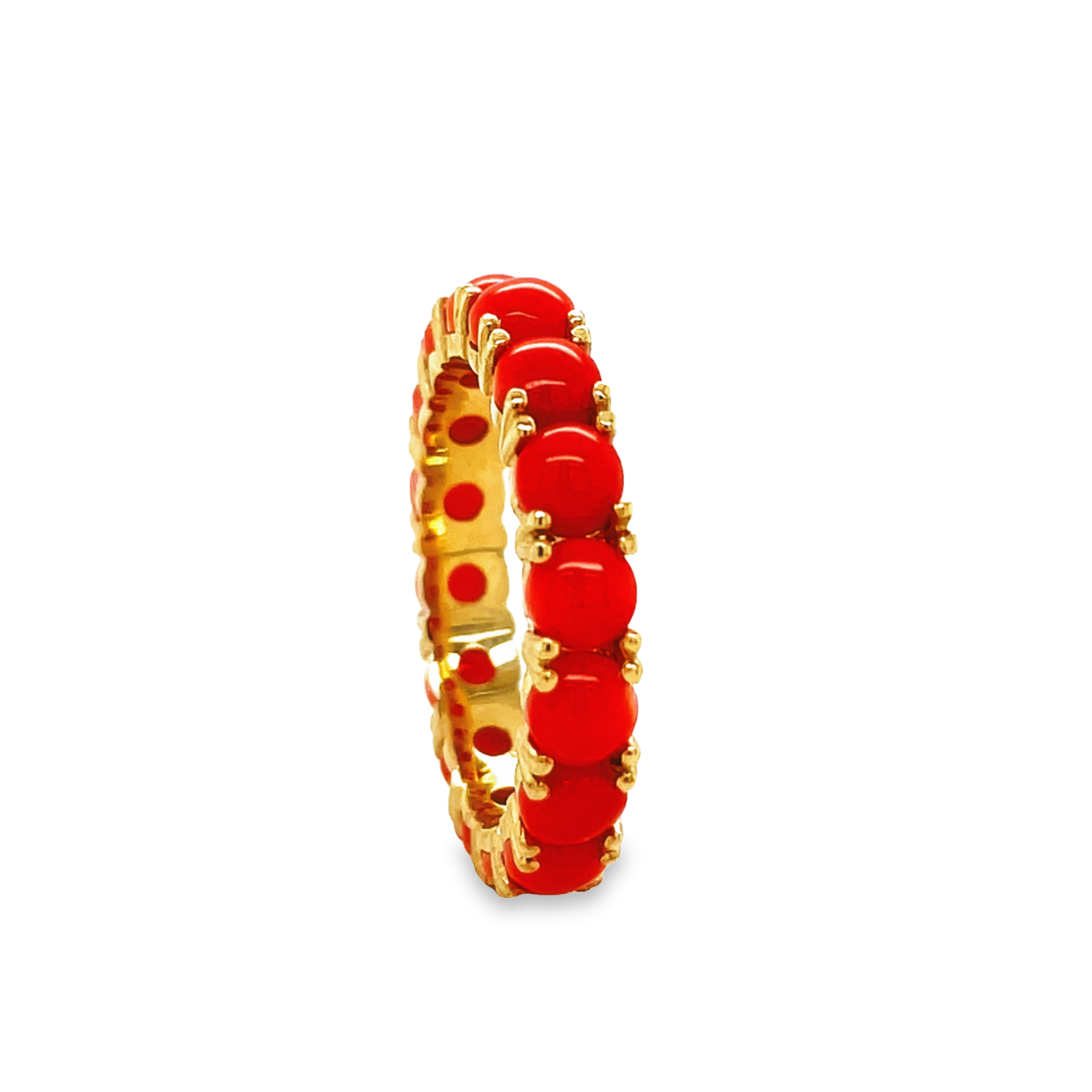 This beautiful coral bead ring is crafted in 14k yellow gold and is 4.00 mm wide. With an easy to stack design, it is perfect for any occasion. Size 8.