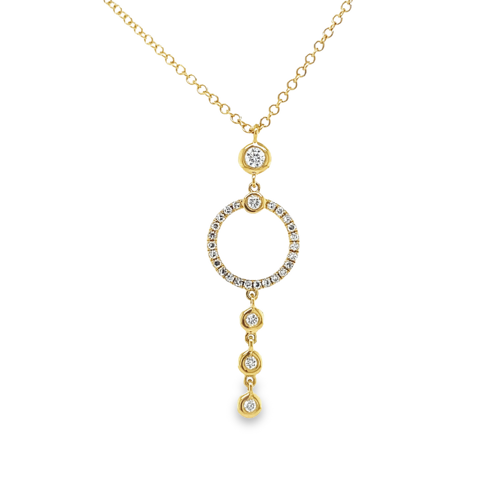 Dainty diamond necklace 0.17 cts  Round diamonds   14k Yellow Gold  Secure lobster clasp  1.5" long diamond circle  18" long including 2 sizeable loops