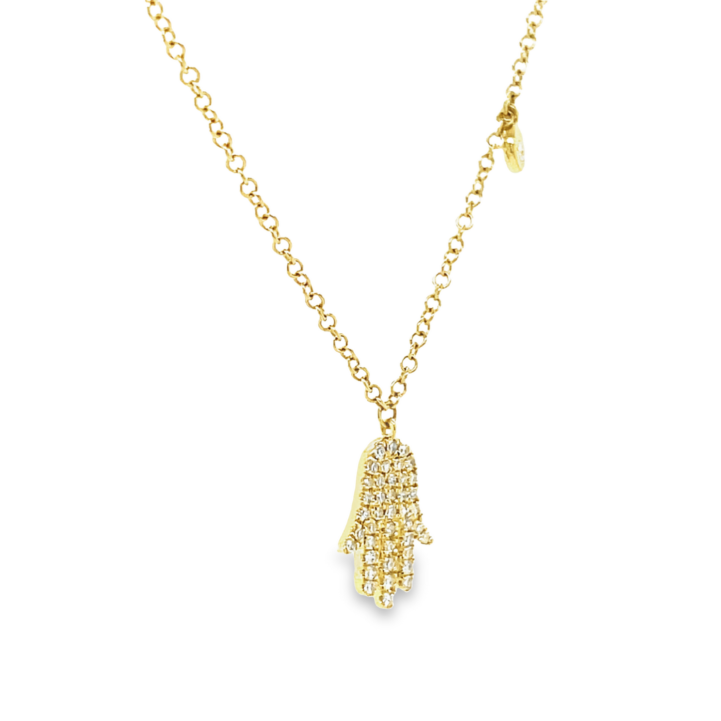 Dainty Hamsa Diamond Pendant Necklace Side view 