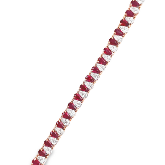 Fine Diamond & Ruby Pear Shape Bracelet Top view 
