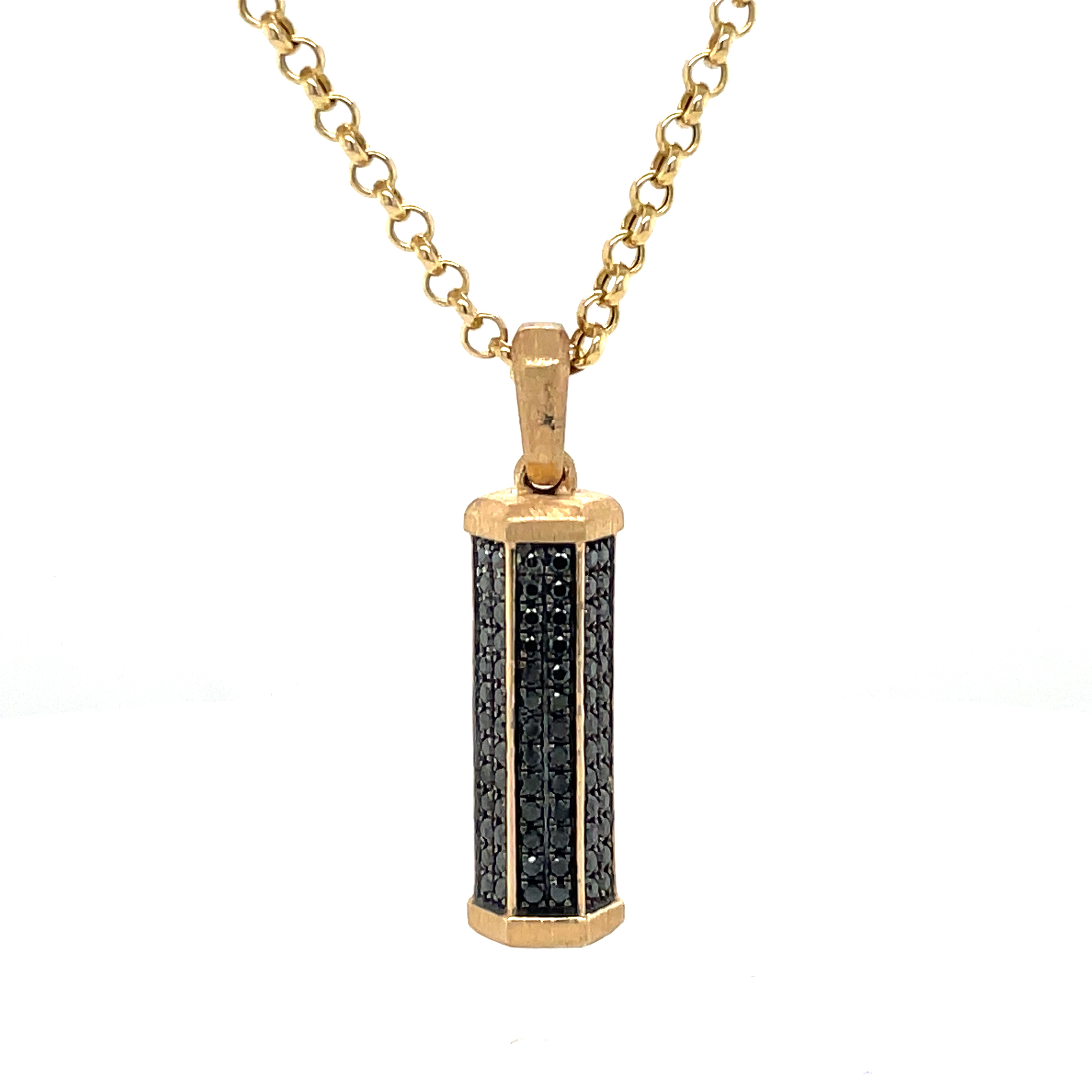 14k Gold Fine Paperclip Chain with Black Diamond Dog Tag