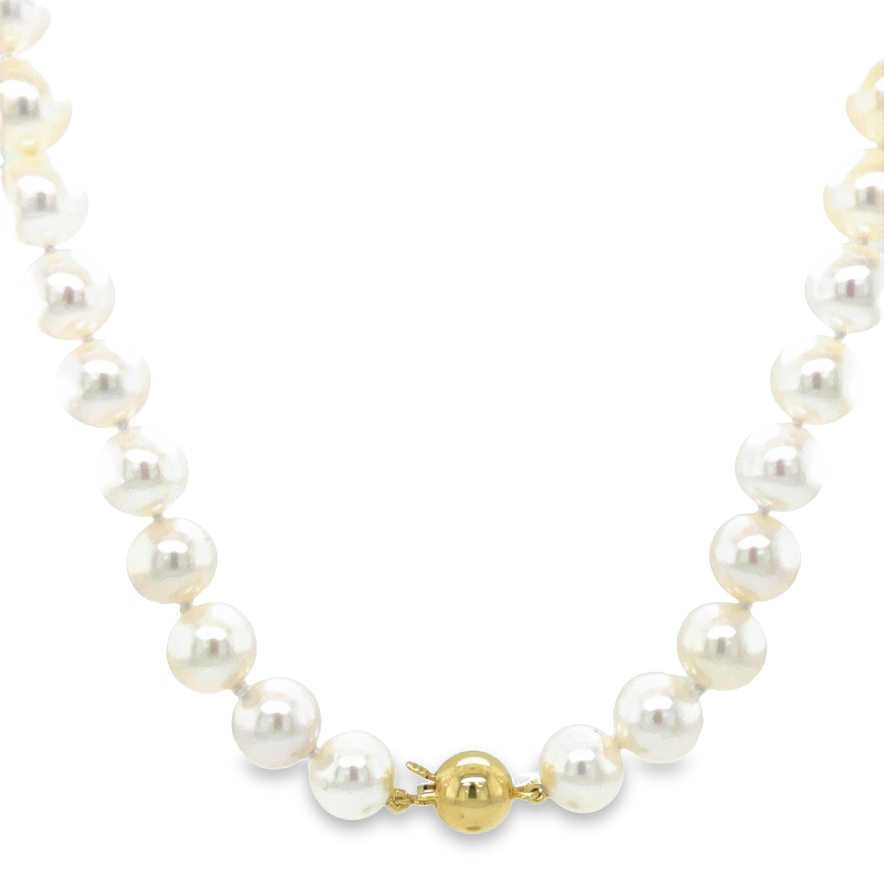 Fresh water pearls  Round shape 9.00 mm   14k gold plated clasp  19" long 