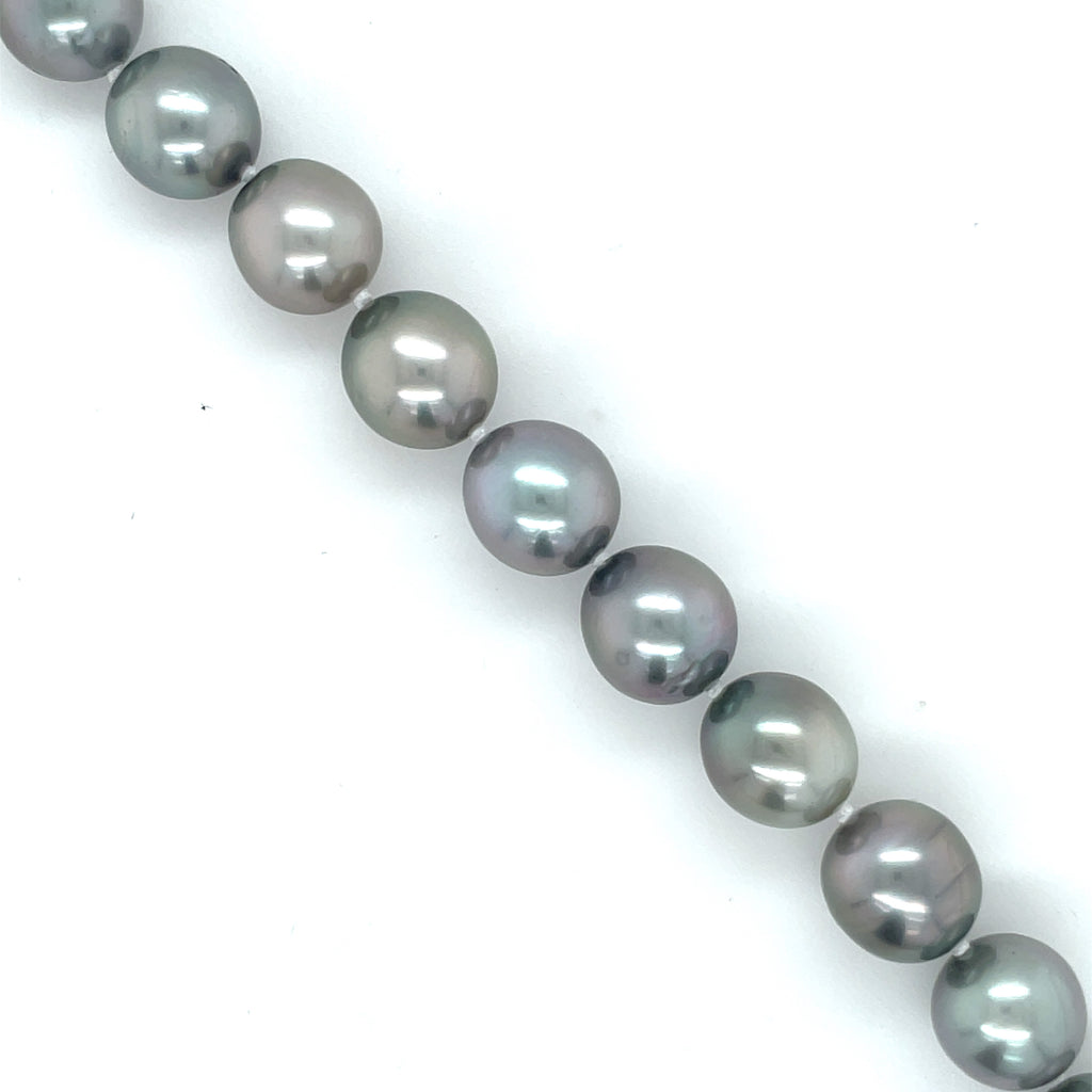 14k yellow gold clasp  Great luster  17 Tahitian pearls 9.50 mm   8" long