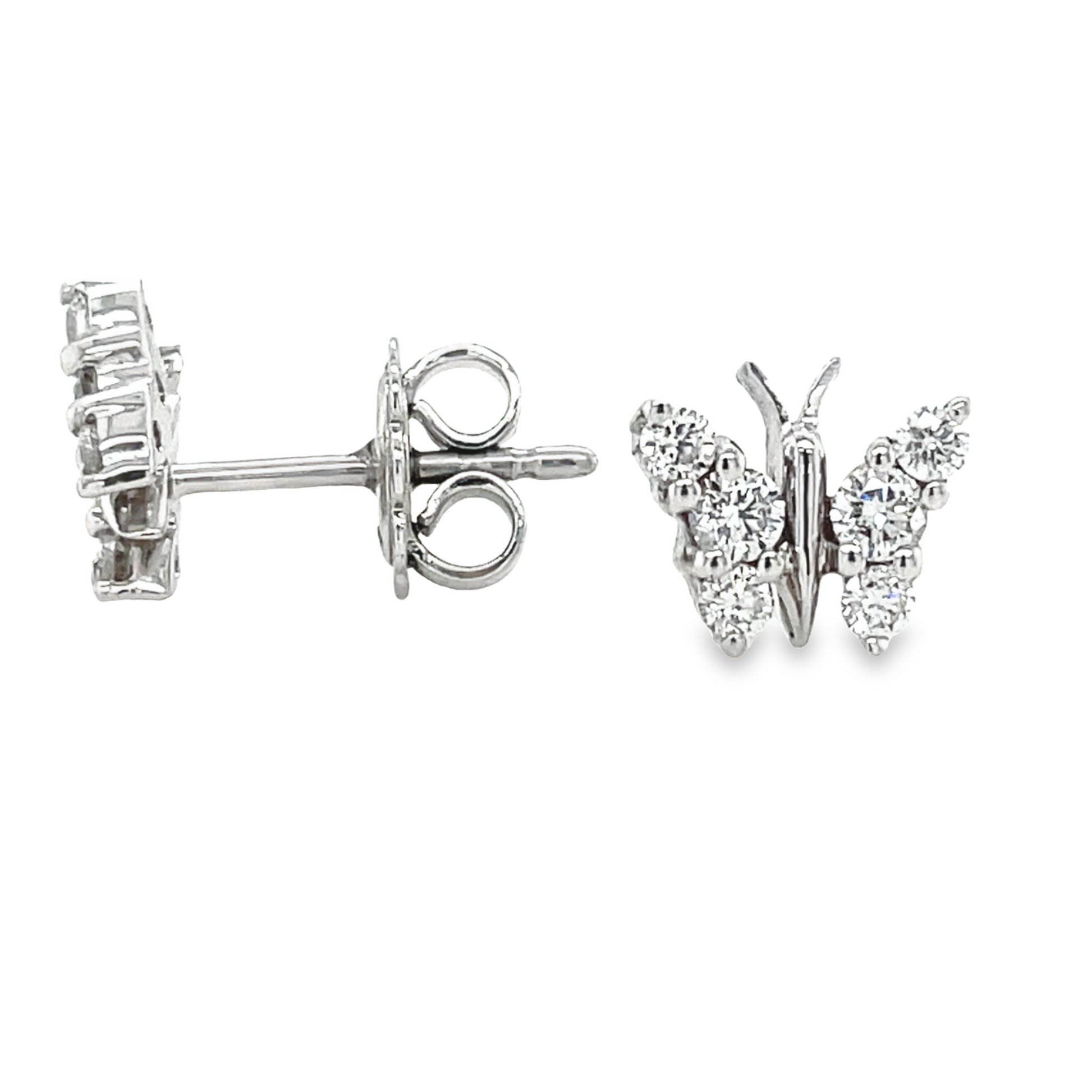Medium Diamond Butterfly Earrings Front and Side View