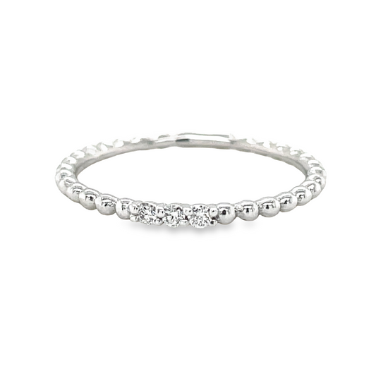 Dainty Stackable Beaded Italian White Gold Diamond Ring Top view