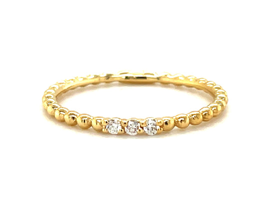 Dainty Stackable Beaded Italian Yellow Gold Diamond Ring Top view