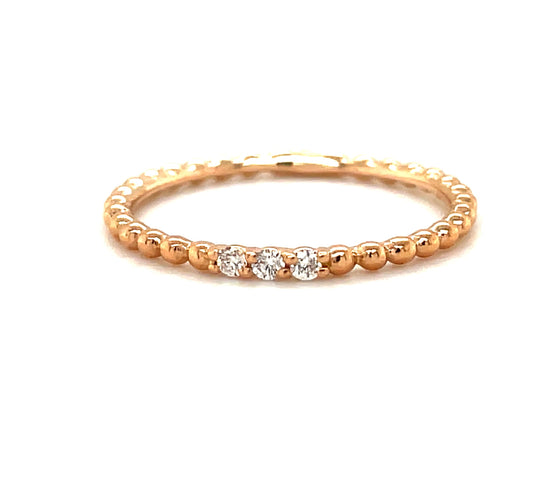 Dainty Stackable Beaded Italian Rose Gold Diamond Ring Top view 