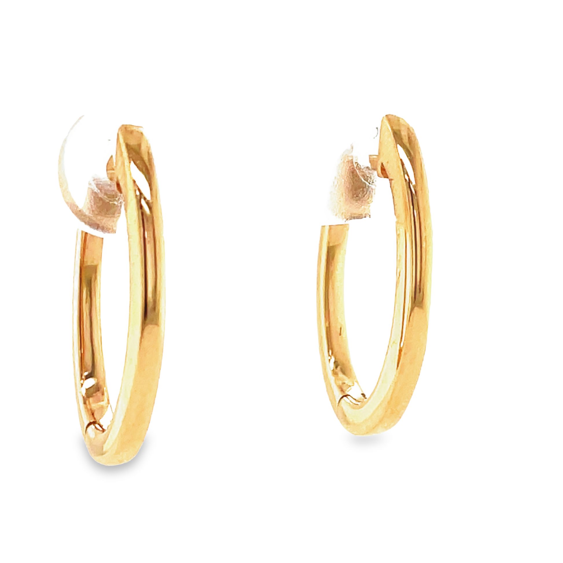 Italian Made Solid Oval Rose Gold Hoops Side view
