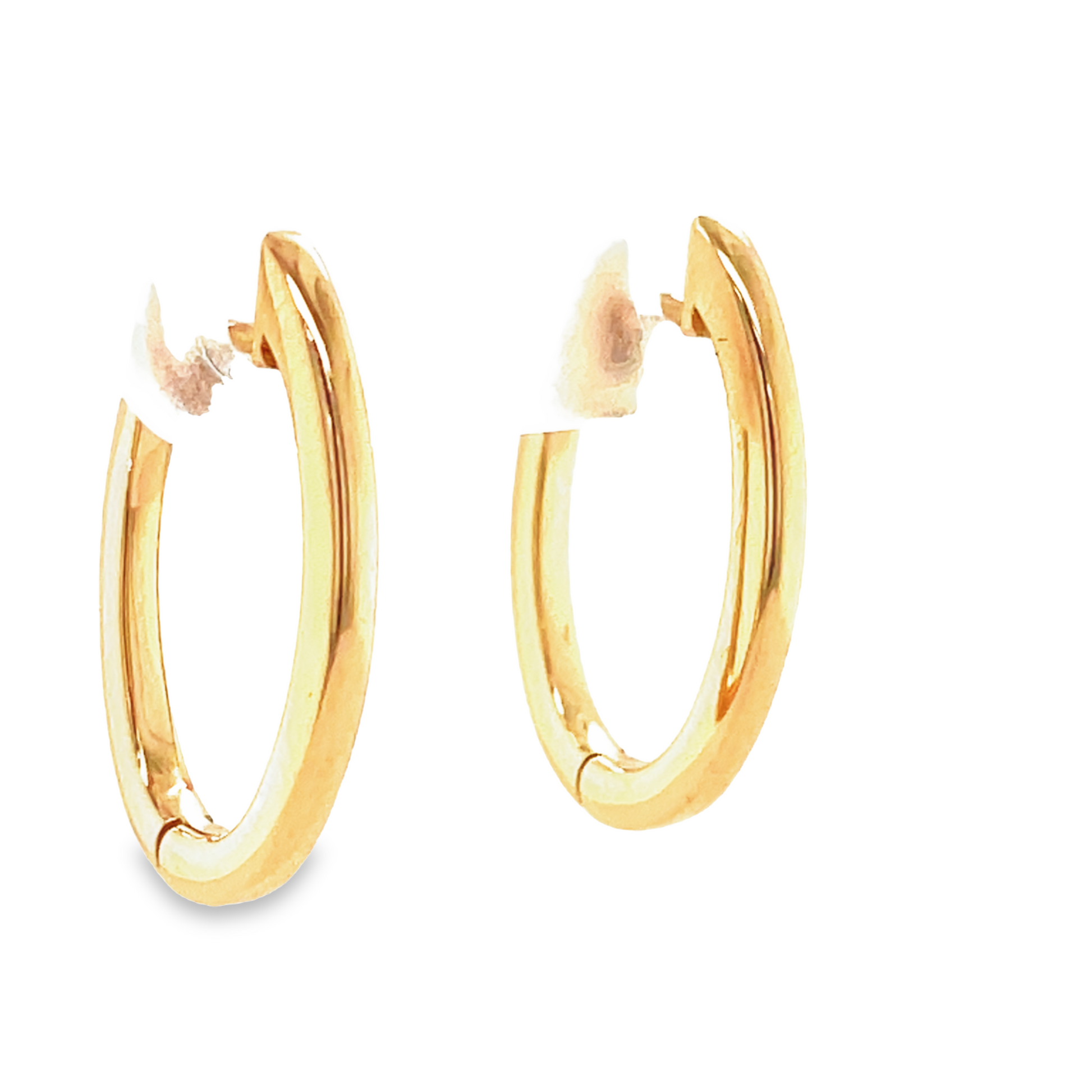 Italian Made Solid Oval Rose Gold Hoops Side view