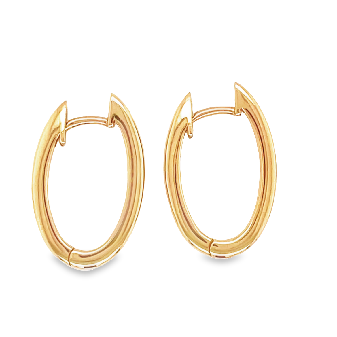 Italian Made Solid Oval Rose Gold Hoops Profile View