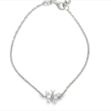 Italian-crafted Diamond Butterfly bracelet boasting 0.31 cts of brilliant round diamonds, set in luxurious 18k white gold. Its mesmerizing 11.00 x 9.00 mm shape fastens securely with a lobster clasp and sizing loops, giving you a stunning 7" bracelet!