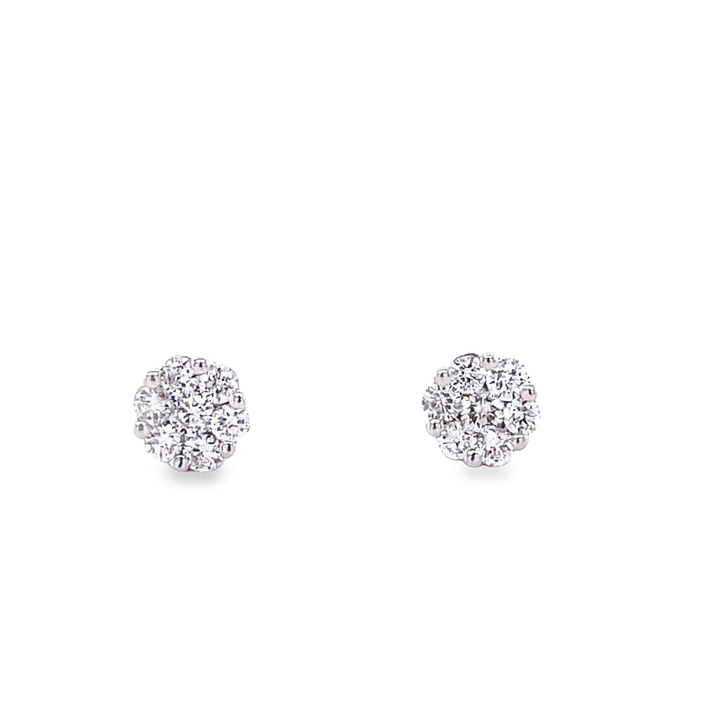 Small Flower Motif Diamond Stud Earrings 0.76 cts Front view 