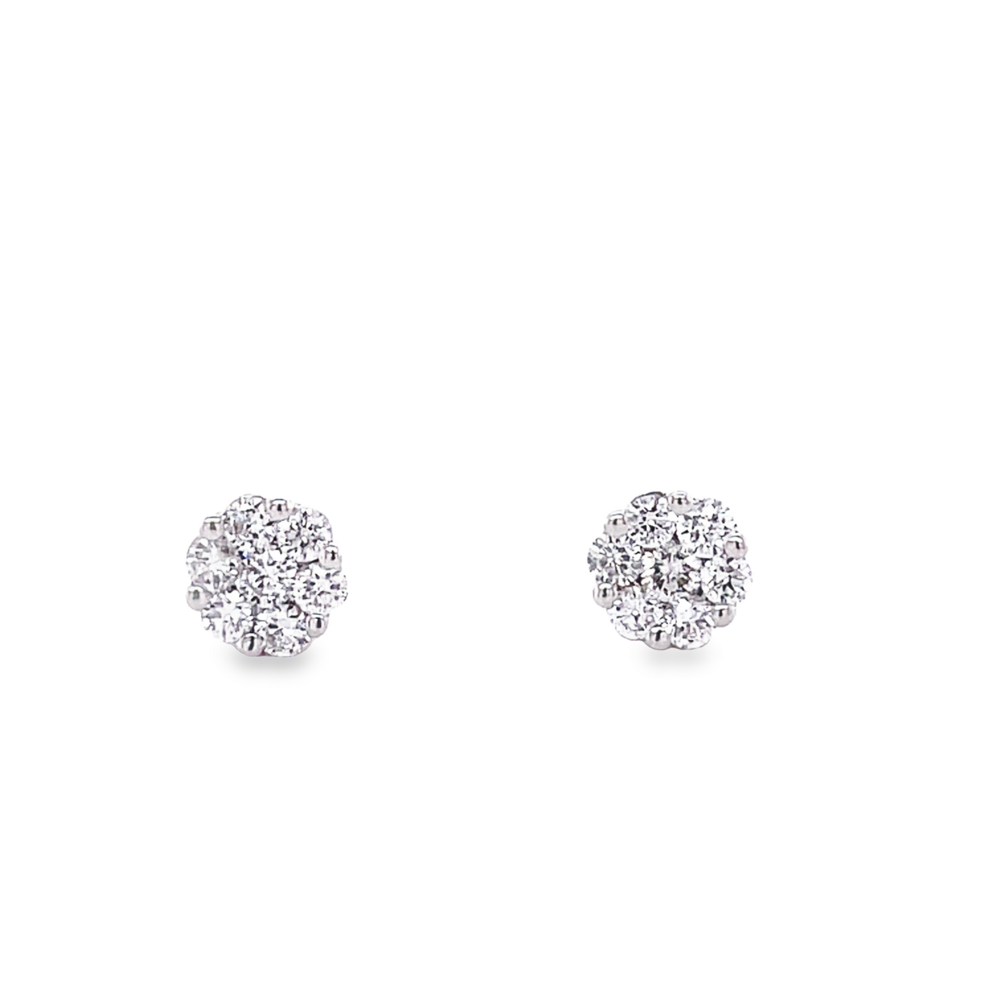 Small Flower Motif Diamond Stud Earrings 0.76 cts Front view 