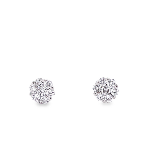 Small Flower Motif Diamond Stud Earrings 0.76 cts Front view 