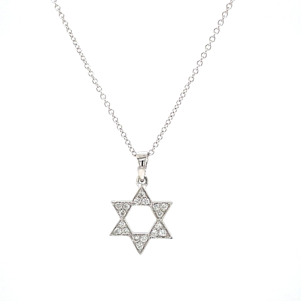 Dainty diamond necklace 0.13 cts  Round diamonds   14k white Gold  15.00 mm star  18" long including