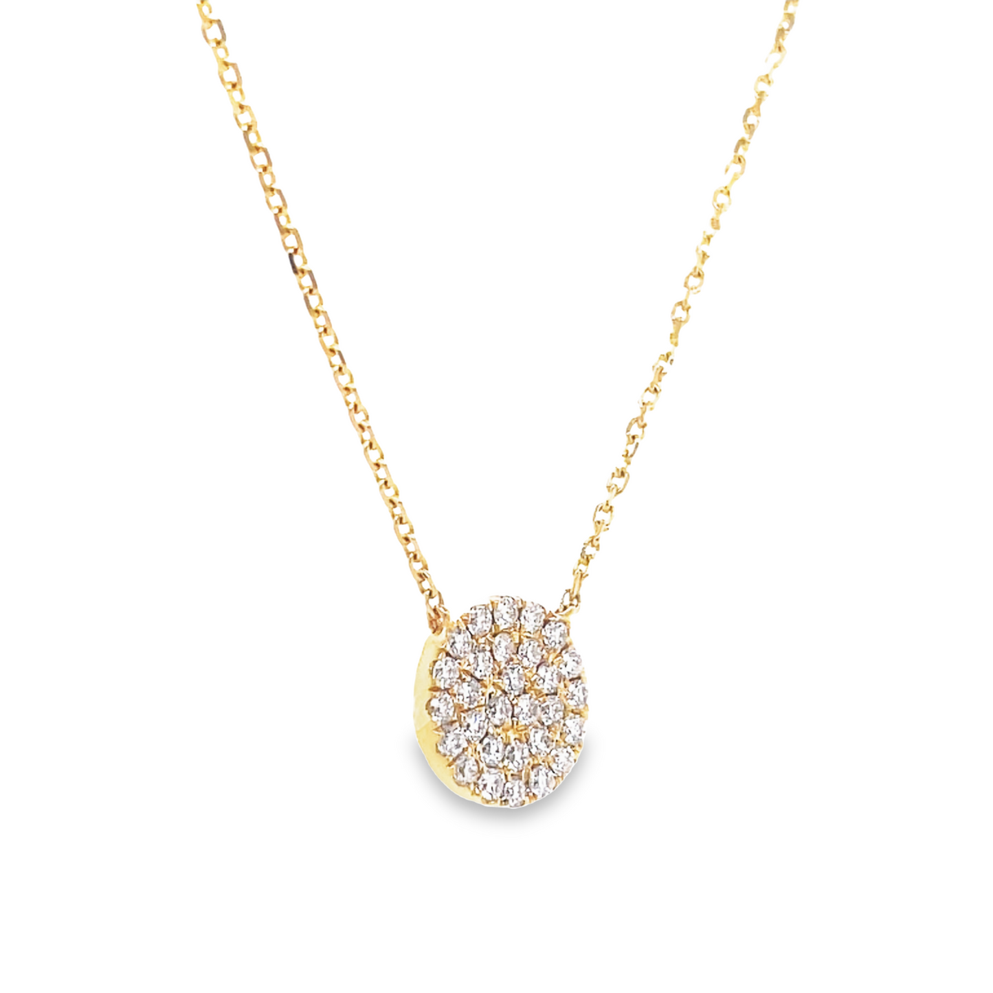 Diamond Pave Circle Pendant Necklace Side view 