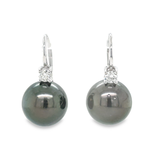 Tahitian Pearls & Diamond Drop Earrings Front view 