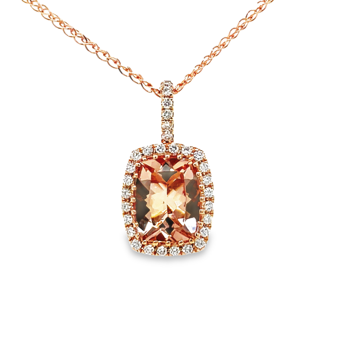 Front view of 14k Morganite Diamond Bezel Pendant Necklace