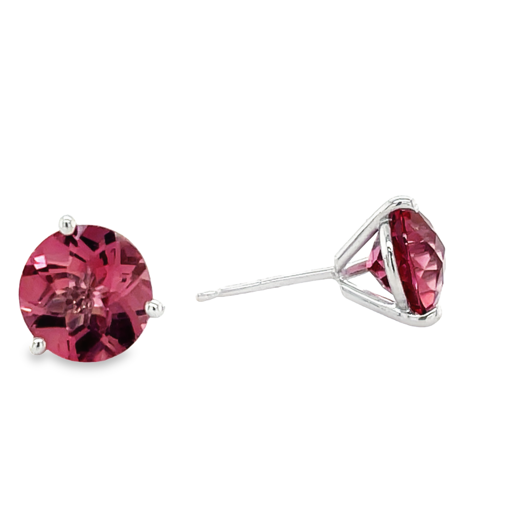 Rhodolite Garnet Stud Earrings Front and Side View