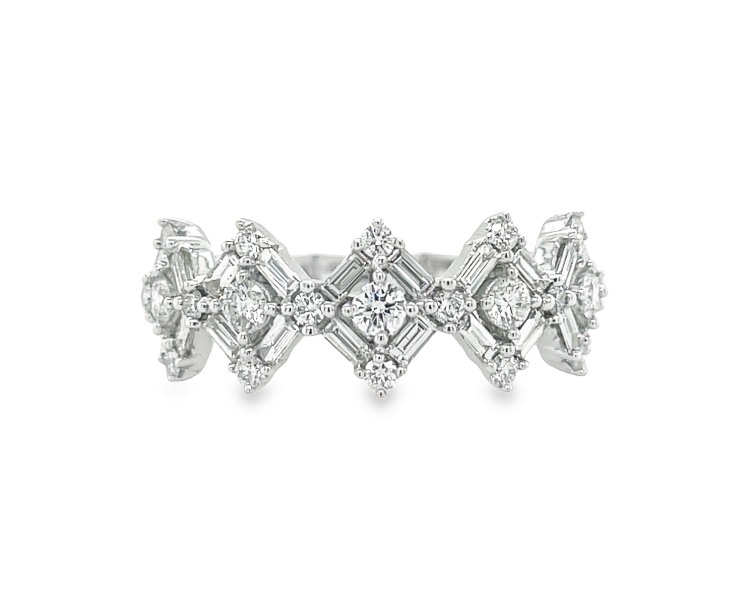 Rhombus Link Mixed Cut Diamond Stackable Ring Front view