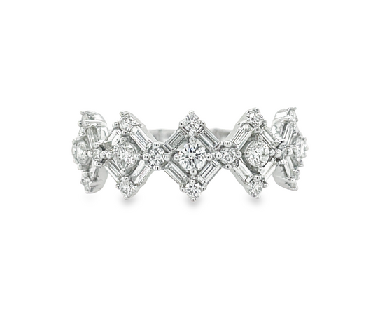 Rhombus Link Mixed Cut Diamond Stackable Ring Front view
