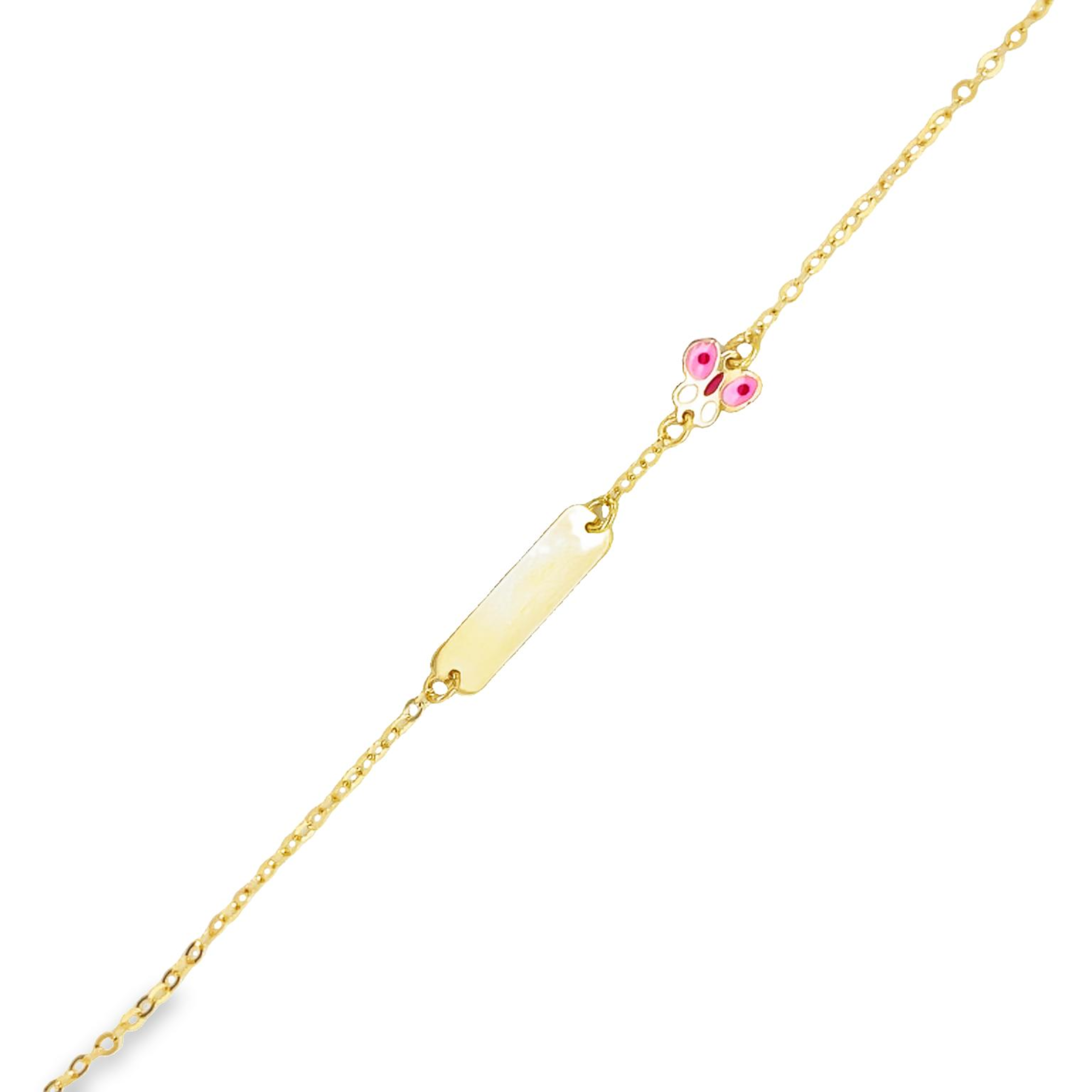 14k yellow gold  7" long  Secure catch  Small butterfly  Small ID name bar