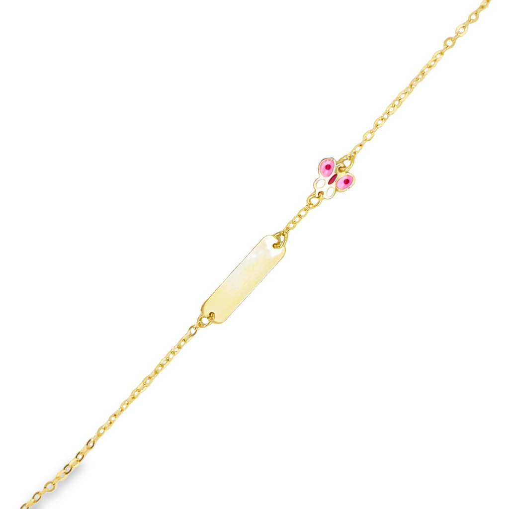 14k yellow gold  7" long  Secure catch  Small butterfly  Small ID name bar