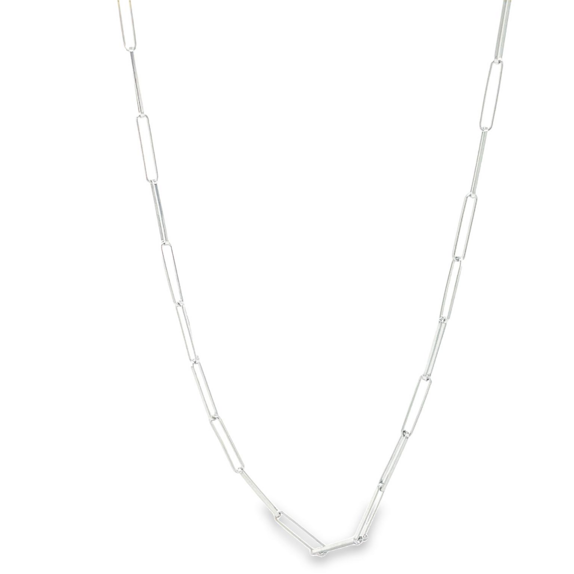 14K White Gold Thin Paperclip Link Necklace 20" Front view 