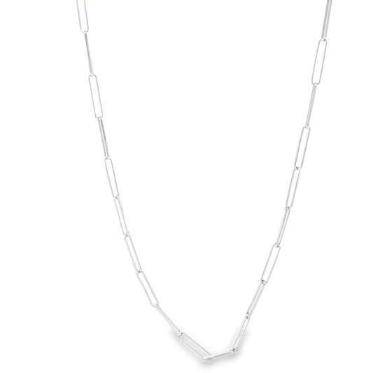 14K White Gold Thin Paperclip Link Necklace 20" Front view 