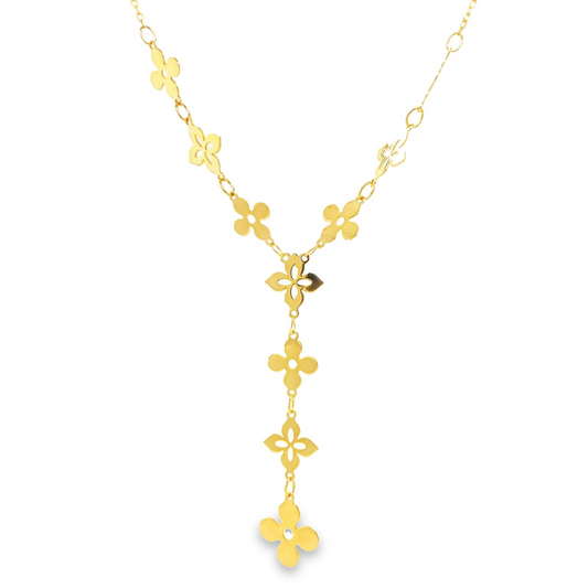 Front view of 14k Yellow Italian Gold Flower Y Necklace