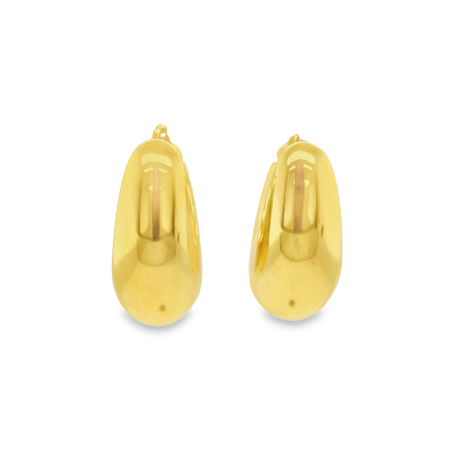 14k Italian Yellow Gold Puff Tapered Hoop Earrings Front view 
