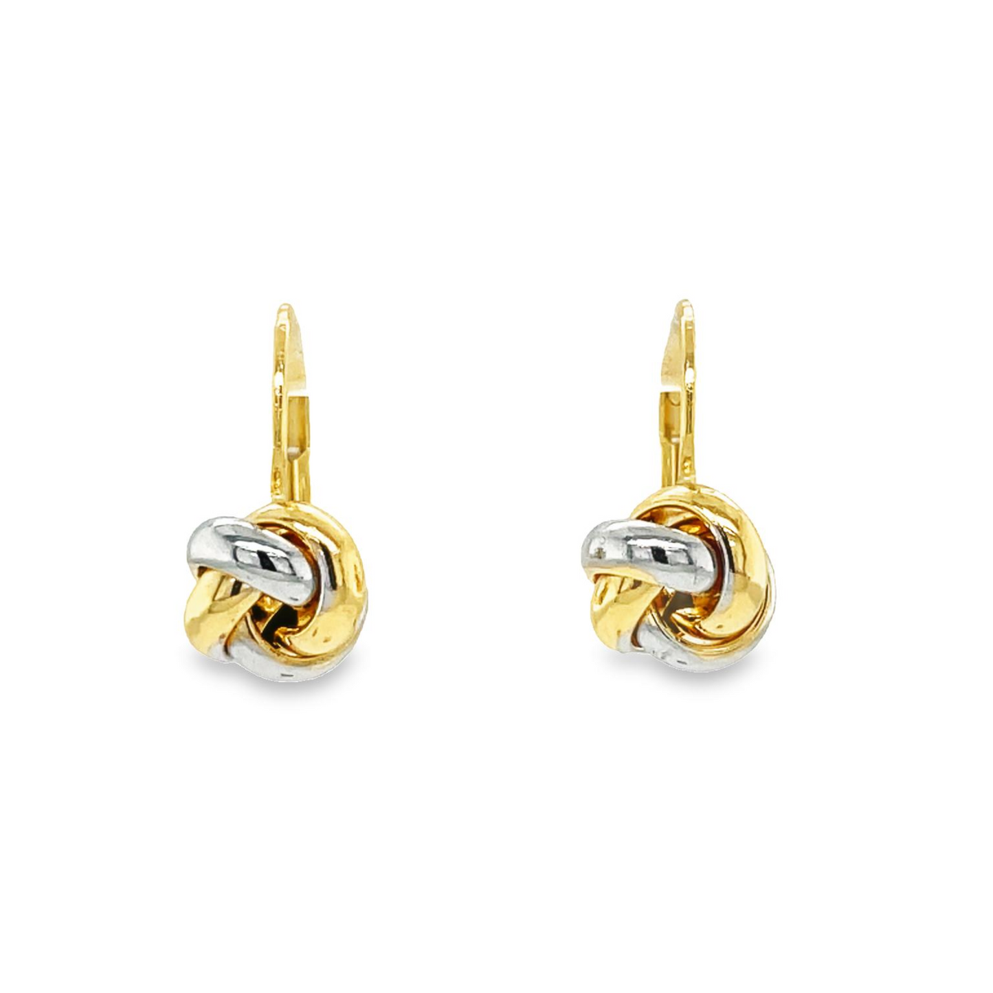 Small 14k Italian Two-Color Gold Love Knot Drop Earrings Front view 