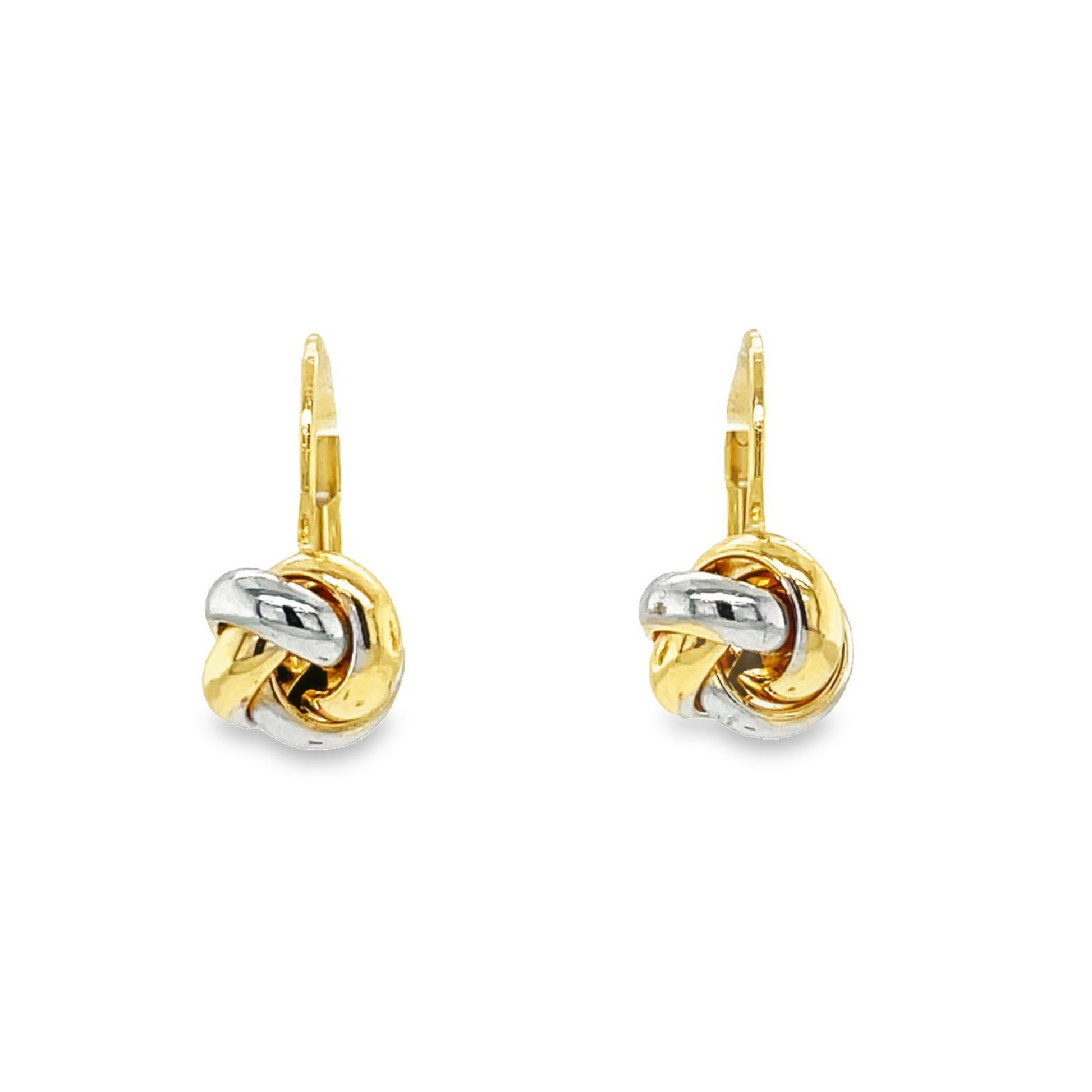 Small 14k Italian Two-Color Gold Love Knot Drop Earrings Front view 