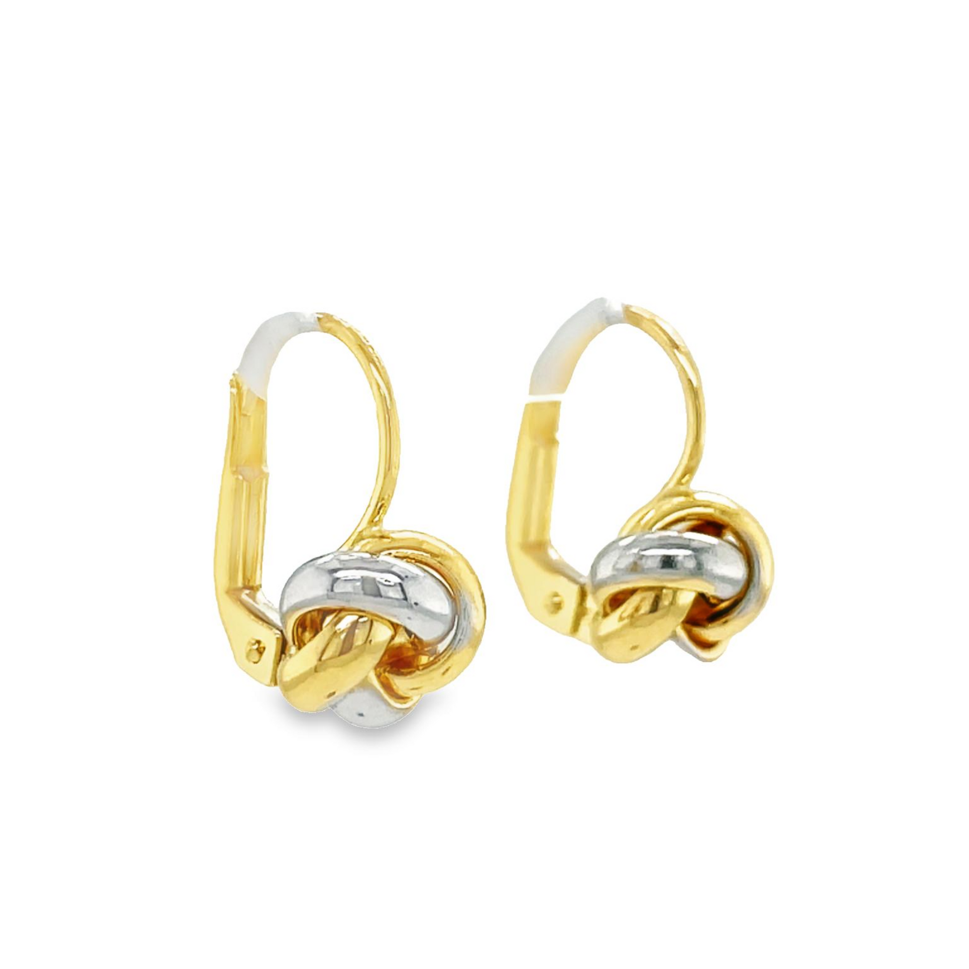 Small 14k Italian Two-Color Gold Love Knot Drop Earrings Side view